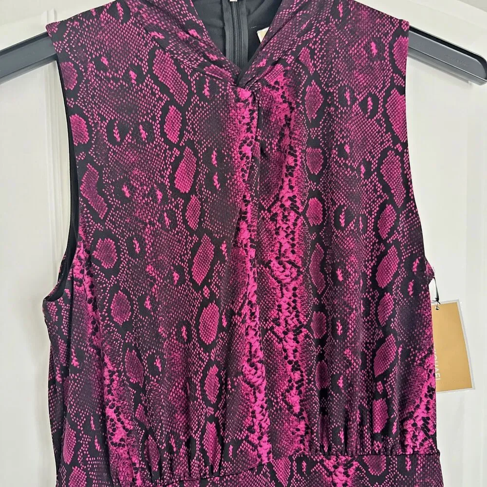 Michael Kors Women's Snakeskin-Print Sleeveless Midi Dress Fuchsia L (NO BELT)